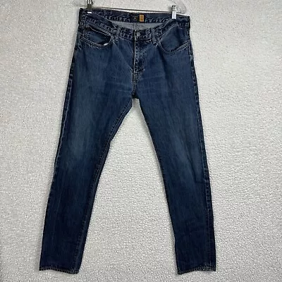 J. Crew 484 Straight Mens Jeans Size 33x34 Denim Blue Logo • $17.99