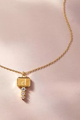 Anthropologie Jewelry Monogram Engraved Key Necklace Gold Plate Crystal Accent D • $31.50