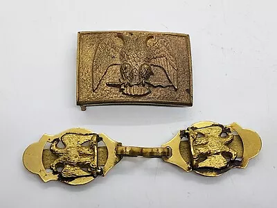 Vintage Double 2 Headed Eagle 32nd Degree  Spes Mea In Deo Est  (2) BELT BUCKLES • $55