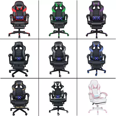 Gaming Office Chair Massage Recliner Ergonomic PU Leather Swivel Padded Footrest • £119.99