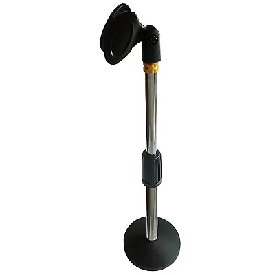 Desk Microphone Stand Metal Arm Round Base Short Clip Holder Table Mic Bracket • £14.49