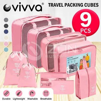 $20.18 • Buy 9PCS Packing Cubes Travel Pouches Luggage Organiser Clothes Suitcase Storage Bag