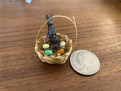 Dollhouse Miniature - Easter Basket With Chocolate Bunny • $5.99