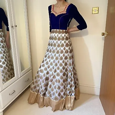 £50 • Buy Indian Womens Ladies Lengha Suit Wedding Party Anarkali Dress Gold Blue Floral