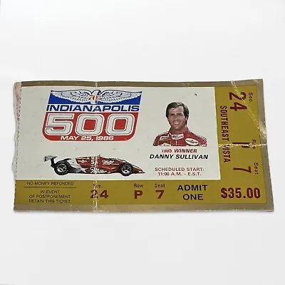 May 1986 Indianapolis Indy 500 Race Ticket Stub Danny Sullivan Pictured • $8.95