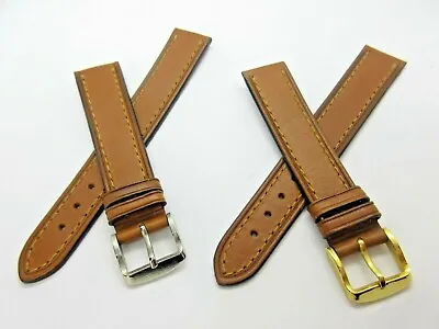 Tan Brown Leather 18mm Watch Strap Band Gold Or Silver Tone Buckle • £4.29