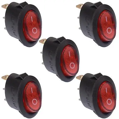 5 X Red Illuminated On-Off Oval Rocker Switch SPST 230V • £6.19