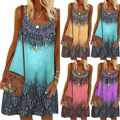 $16.69 • Buy Women's Summer Sleeveless Casual Boho Loose Holiday Beach Sundress Mini Dress