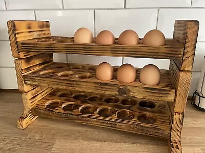 Wooden Egg Holder 3 Tiers For 36 Eggs Rustic Kitchen Storage Rack Display Unit • £20