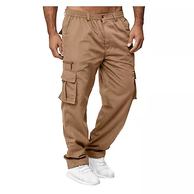 Hot Mens Stretchy Cargo Combat Work Pants Elastic Waist Multi Pockets Trouser US • $23.46