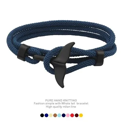 Men's Surfer Braided Metal Whale Fish Fin Anchor Rope Bracelet Wristband For Him • £3.79