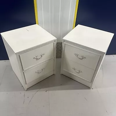 Pair White Bedside Tables Louis Style Handles Vintage Retro Prop • £129.99