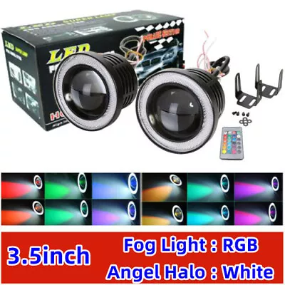 2x 3.5'' RGB LED PROJECTOR FOG LIGHT DRIVING W/ WHITE COB ANGEL EYES HALO RING • $24.99