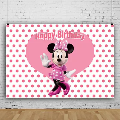 Pink Minnie Mouse Backdrop Baby Shower Birthday Party Photo Background Supplies • $49.67