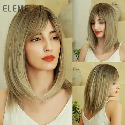 Element Long Dark Root Ombre Highlights Blonde Hair Wigs With Bangs For Women  • £16.79