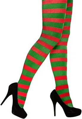 £3.99 • Buy New Ladies Red & Green ELF Striped Opaque Tights Fancy Dress