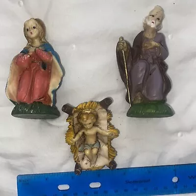 Vintage Holy Family 3 Pc NATIVITY SET Made In Italy Bright Color 4 Inch 1157 AJ • $10.48