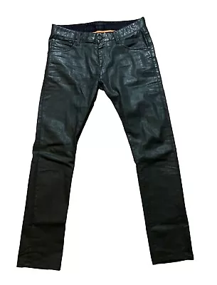 ARI Mens Waxed Denim Jeans Green Slim Straight Size 32 Fit 34x33 Italy Made $400 • $84.99