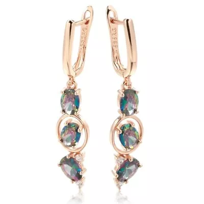 Simulated Mystic Topaz Triple Drop Earrings W/ Accents - 14K Rose Gold Plated • $24.99
