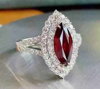 2.5Ct Marquise Cut Lab-Created Red Ruby Halo Wedding Ring 14K White Gold Plated • $92.99