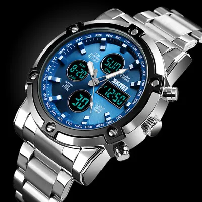 SKMEI Mens Wristwatch Waterproof Military Analogue Digital Watches Chronograph • £16.29