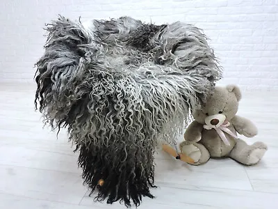 Rare Giant Icelandic Sheepskin Rug Grey Black Curly Mongolian Hair Shag Rug 28/1 • $152.69