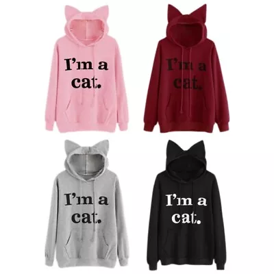 Women English Letter Print For Ear Pullover Hoodie Hooded Sweatshirt Fashion • £11.66