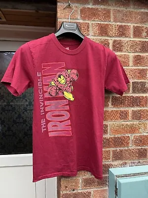 Mens Hanes Iron Man T Shirt Size Small Burghandy Graphic Print Classic Marvel • £10.99