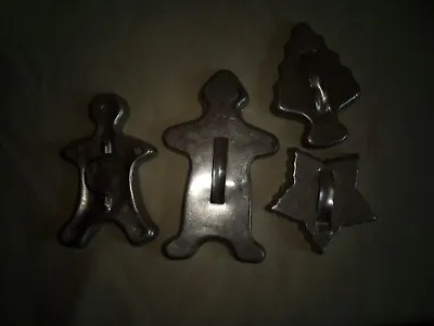 $7.99 • Buy Vintage Christmas Holiday Aluminum Tin Metal Cookie Cutters W/ Handles Lot Of 4