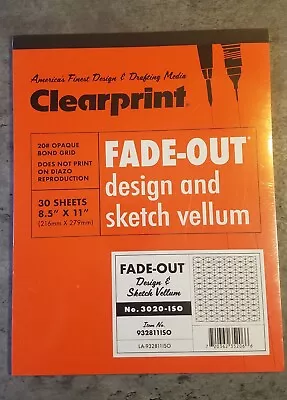 Clearprint Fade-Out Design And Sketch Vellum 8.5x11  30 PC 20# Opaque Bond Grid • $13.99