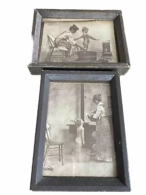 R Hendrickson Framed Prints Pair Mother Bathing Child Sepia Art Vintage • $59.95