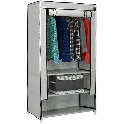 Large Single Fabric Canvas Wardrobe With Hanging Rail Clothes Shelves Storage UK • £21.99