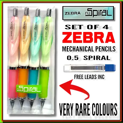 Zebra Spiral Mechanical Pencils SET X 4 Very Rare Colours BLUE PINK ORANGE GREEN • £16.90