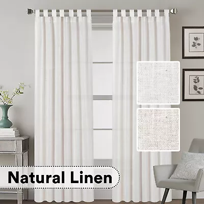 Natural Linen Blended Curtains Semi Sheers Window Curtain Draperies Tab Top • $42.49