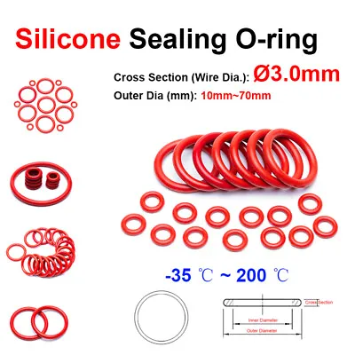 Wire Dia=3mm O-Ring Red Food Grade Silicone Sealing GasketO.D=10mm~70mm • £2.15