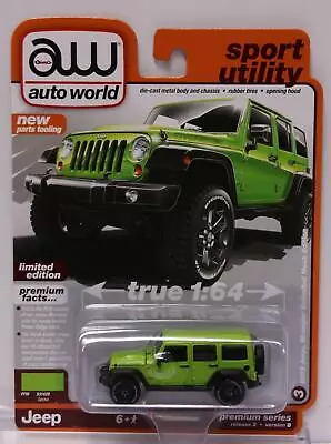 AUTO WORLD 1:64 2023 PREMIUM R2/B3 2013 Jeep Wrangler Unlimited Gecko Green • $7.95