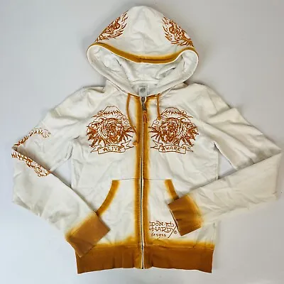 Ed Hardy Zip Up Hooded Jacket White Vintage Y2K Rare Women's S • £92.51