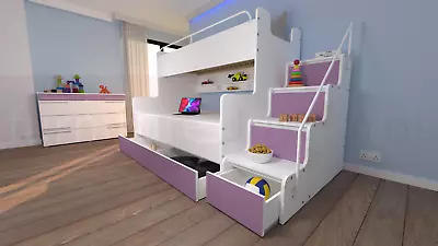 Modern Double Triple Bunk Bed High Sleeper Mid Sleeper Bed Cabin Bed Storage Bed • £779