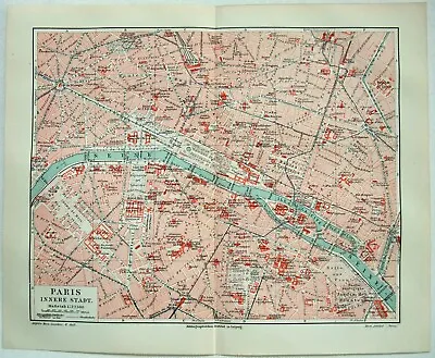 Paris France - Original 1908 Inner City Map By Meyers. German Language Map • $24