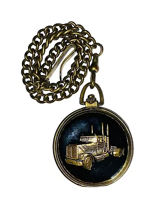 Benrus Pocket Watch 18 Wheeler Cab Truck Big Rig Black Fob Chain Vintage 476 • $54.99