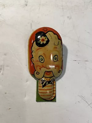 Vintage T Cohn Noisemaker Goofy Guy Mustache Man Character Tin Litho Clicker • $18.95