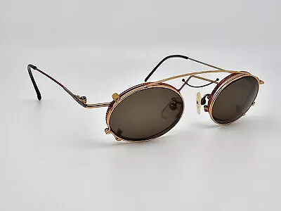 Casanova Gold Red Black Vintage Eyeglasses W/ Clip-on Sunglasses Italy 42-16-120 • $385.99