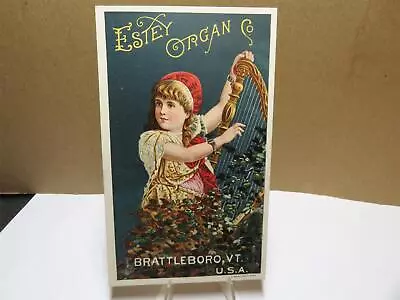 Estey Organ Co. Girl Playing A Harp Victorian Trade Card 1880's • $9