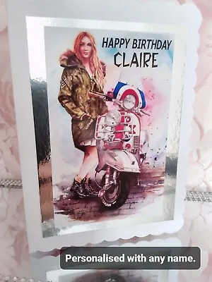 Mods Scooter Girl Northern Soul Birthday Card. PERSONALISED • £4.95
