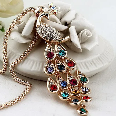 Fine Trendy Peacock Pendants Long Colorful Crystal Necklaces For Women-i- • $6.16
