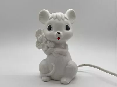Vintage I W Rice Japan White Bisque Porcelain Mouse Flowers Lamp Nursery 5  • $24.95