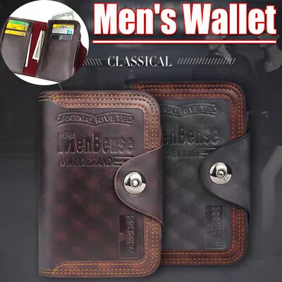 Men's Retro Leather Wallet Vertical Bifold Credit Card Cash Holder Hasp Purse US • $7.91
