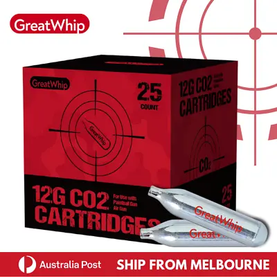 GreatWhip 12G CO2 CARTRIDGE AIRSOFT CARBON DIOXIDE BB GUN 25 PACK • $35.99