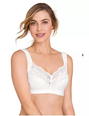 Miss Mary Of Sweden Star Non Wired Bra UK 36E White Cotton Lace • £34