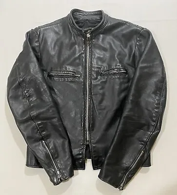 Vintage Brooks Black Leather Motorcycle Jacket Cafe Racer Style Men's Sz 42 AE9 • $185